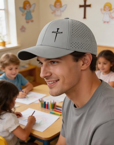 Jesus 3 Nail Cross Hat Christian Religious Gifts for Christma with Embroidered - Adjustable Snapback Baseball Cap - color: 3 Nail Cross Mesh Nylon Grey