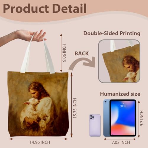 kunlisa Christian Tote Bag for Women, Christian Gifts for Women Faith Canvas Tote Bag - color: Jesus and the Sheep