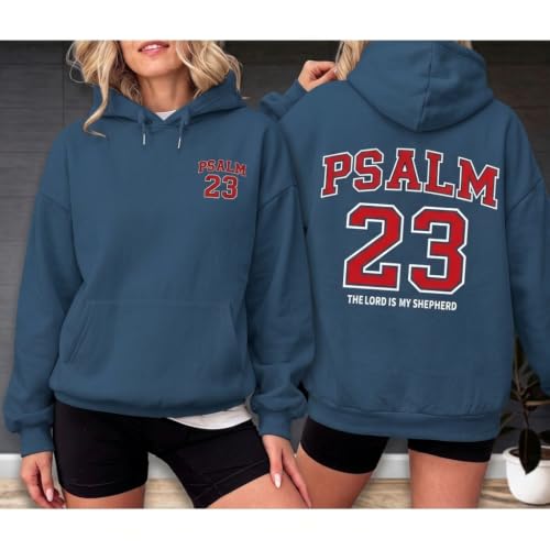 Christian Hoodies for Women Psalm 23 Sweatshirt Jesus Faith Hoodies Religious Bible Verse Graphic Hoodie Pullover - color: Deep Blue, size: XX-Large