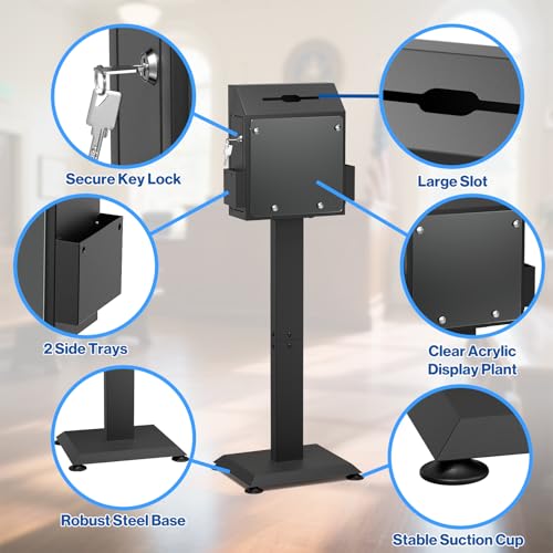 POCHAR Metal Donation Box for Fundraising - Suggestion Box with Stand, Lock