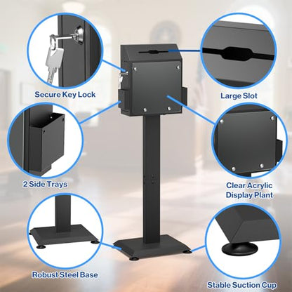 POCHAR Metal Donation Box for Fundraising - Suggestion Box with Stand, Lock