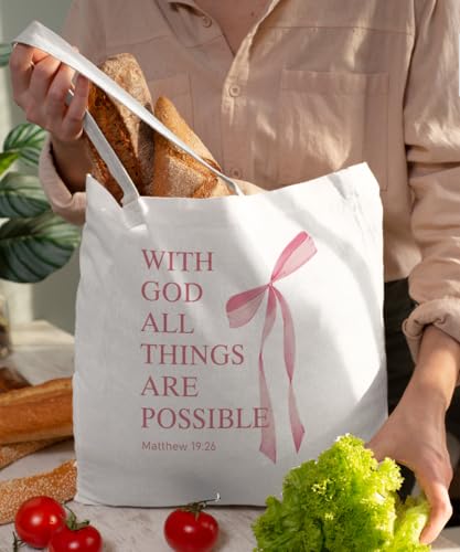 Coquette Bow Bible Canvas Tote Bag for Women Teens Teen Girls, Pink Bow Girls Tote Bag, Coquette Gifts - color: Pink Bow Bible