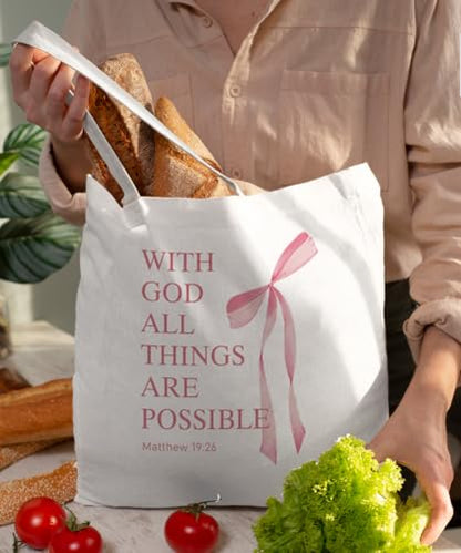 Coquette Bow Bible Canvas Tote Bag for Women Teens Teen Girls, Pink Bow Girls Tote Bag, Coquette Gifts - color: Pink Bow Bible