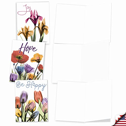 The Best Card Company - 10 Assorted Blank All Occasions Notecards Boxed Set 4 x 5.12 Inch w/Envelopes Botanical Flowers for Women (10 Designs, 1 Each) - Inspiring Floral Mix AM6220OCB-B1x10 - style: Inspiring Floral Mix