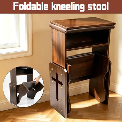 Adjustable Height Folding Prayer Bench with Book Rack – Solid Wood Kneeler for Home, Church, or Chapel – Customizable Ergonomic Posture to Relieve Knee & Back Pain During Long Prayer Sessions