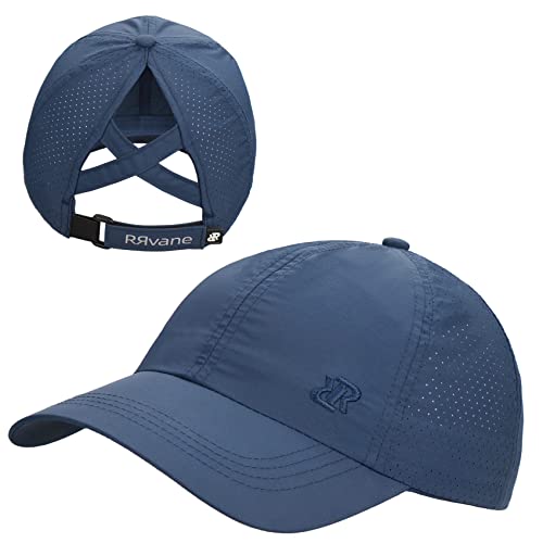 Women Criss Cross Ponytail Baseball Cap - color: Navy