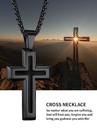 ChainsHouse Cross Necklace for Men, Black/18K Gold Plated/Stainless Steel Christian Jewelry Cross Pendant Necklace for Men, with Gift Box - color: b: Dripping Oil Cross-Black