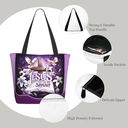 Tote Bag For Women, Tote Bag With Zipper Large Shoulder Bag For Women Travel, Work, Office, College, Nursing - color: Jesus
