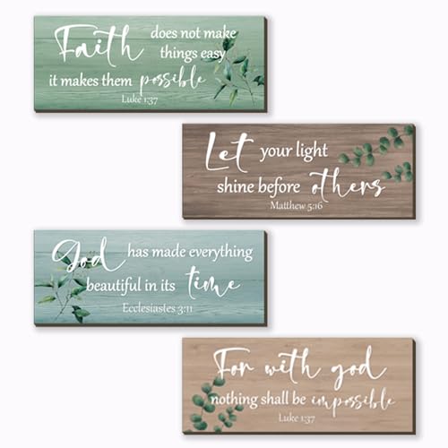 4 Pieces Christian Bible Verses Wall Decor Wooden Religious Art Green Sage Bathroom Decor Religious Gifts for Women Office Home Bedroom Bathroom Living Room(Fresh 10x4 Inches) - color: Fresh
