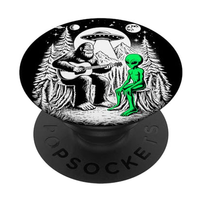 Bigfoot Plays Guitar Sasquatch Camping Big Foot UFO Alien PopSockets Adhesive PopGrip - style: Adhesive PopGrip