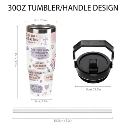 30 oz Christian Coffee Travel Mug with Handle and Straw, Scripture Bible Verses Stainless Steel Vacuum Insulated Tumbler, Water Bottle, Inspirational Gifts for Women - color: christian coffee travel mug