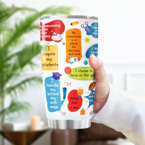 Teacher Affirmation Gift for Women, Daily Positive Quote Design Stainless Steel 20oz Insulated Tumbler, Inspirational Cup for School Educators - color: Teacher Life 39