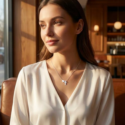 Heart Cross Necklace Silver Cross Necklace Sterling Set For Women