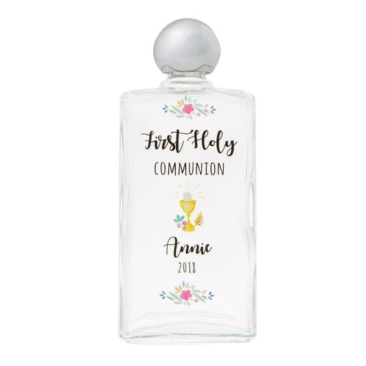 Personalized First Communion Holy Water Bottle - Laser Engraved Name & Date - color: Communion Pink