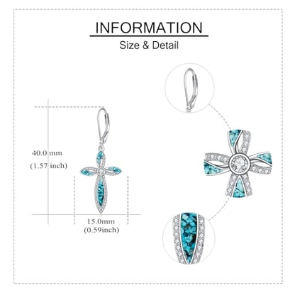 Cross Earrings 925 Sterling Silver Dangle Earring Gifts for Women - style: b-Turquoise