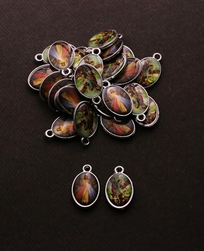 COTTVOTT Saint Therese of Lisieux/Saint Mother Teresa of Calcutta/Divine Mercy Jesus/Mater Dolorosa Patron Saint Medal Charm Pendant for DIY Rosary Necklace Bracelet Jewelry Making Part - color: 30pcs-Enamel St.Michael&Divine Mercy