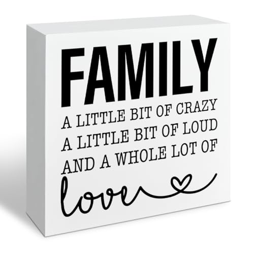 Funny Wood Sign, Family A Little Bit Of Crazy A Little Bit Of Loud And... Housewarming Gift, Box Sign Decor Tabletop, Living Room Decor, Hallway Decoration, 5.1x5.1inches - color: Home 17