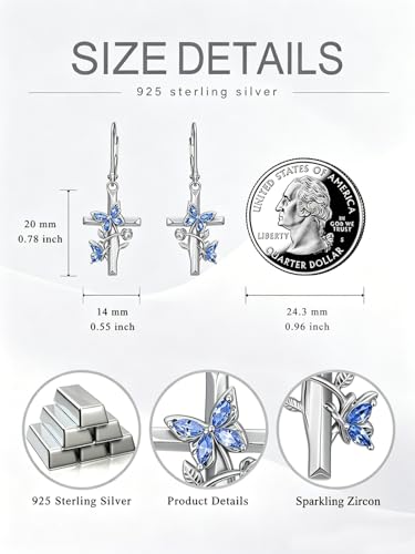 Butterfly Earrings for Women 925 Sterling Silver Birthstone Butterfly Cross Rose Dangle Earrings Elegant Butterfly's Jewelry Gift for Birthday Valentines Day Christmas - color: 9-September