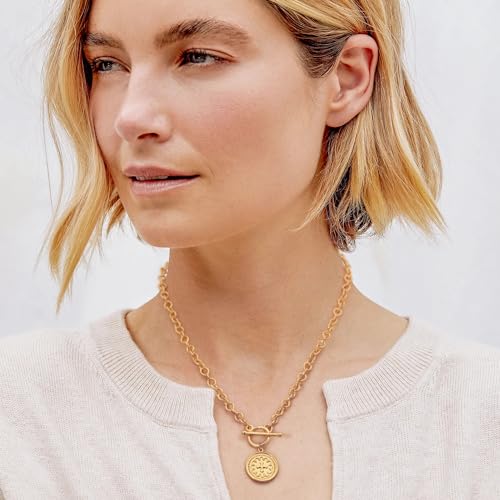 SOFYBJA Saint Benedict Necklace Drop 18K Gold Toggle Medallion Coin Cross Pendant Necklaces Religious Jewelry Catholic Gift for Women - color: Gold Chunky Link Water Droplet Chain Cross Coin Necklace