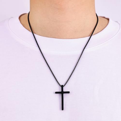 Fiusem Cross Necklace for Men, Stainless Steel Cross Pendant STXL023 - color: Black, size: 18", style: LORD'S PRAYER