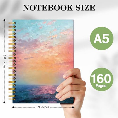 ERHACHAIJIA Sunset Painting Lined Spiral Notebook for Women Men Leader HR - color: Orange-blue