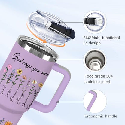 Christian Gifts for Women 40oz Tumbler - Insulated Travel Mug with Handle (God Says You Are1, 40 Ounces) - color: God Says You Are1