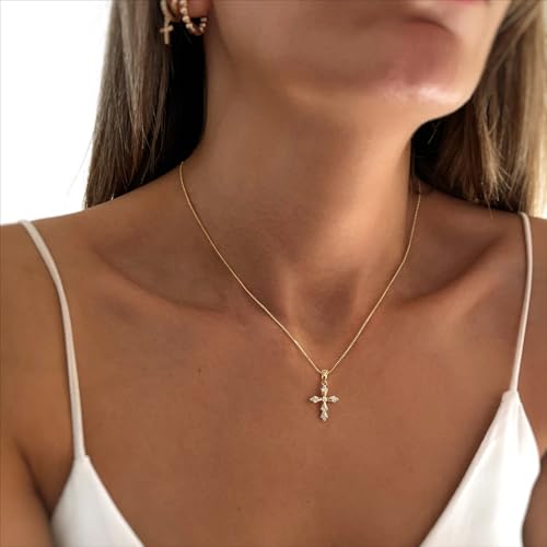 Cross Necklace for Women,14K Gold Plated Cross Pendant Necklace Jewelry - color: GD-BOX