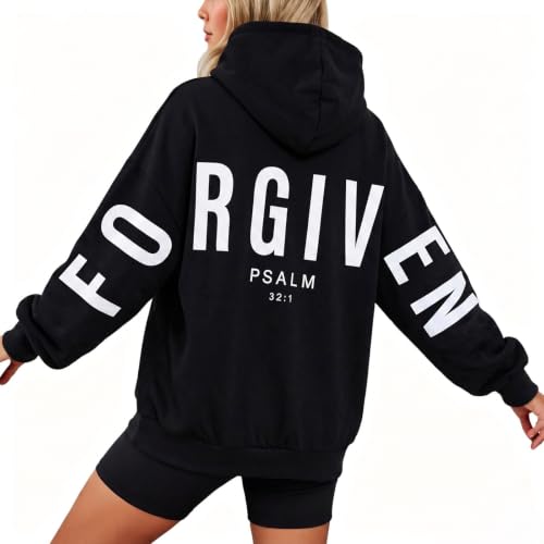 Christian Hoodies Women Blessed Sweatshirts Jesus Religious Sayings Sweater - color: Black 2, size: Small