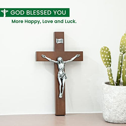 DCCXN Handmade Catholic Solid Wooden Wall Crosses,Crucifix Wall Crosses for Home Decor with Silver Jesus Christ-10 Inch (Pack of 3) - size: 10"L x 5.7"W (Pack of 3)