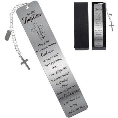 Christian Baptism Bookmark Gift, Metal Bible Marker for First Communion - style: Christian Baptism