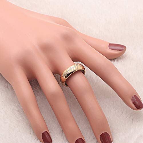 Engraved Gold Wedding Band for Men by Ginger Lyne | 6mm Stainless Steel Wedding Ring for Women | Elegant Eternity Style Fashion Jewelry Gift Idea for Couples