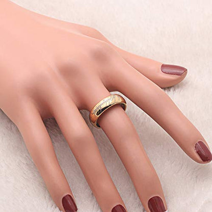 Engraved Gold Wedding Band for Men by Ginger Lyne | 6mm Stainless Steel Wedding Ring for Women | Elegant Eternity Style Fashion Jewelry Gift Idea for Couples