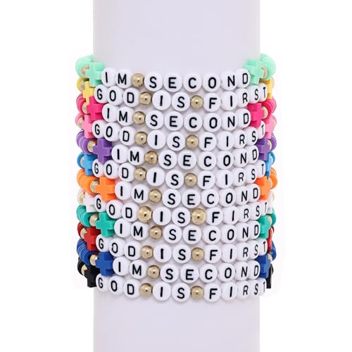 24Pcs Jesus Loves You Bracelets Bulk Handmade Clay Beads Bible Verse Bracelets Christian Friendship Jewelry Christmas Easter Gifts for Women Teen - color: GOD 24-5