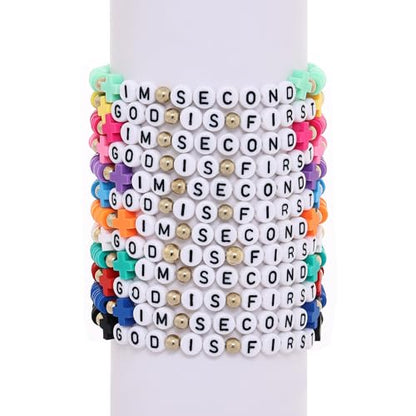 24Pcs Jesus Loves You Bracelets Bulk Handmade Clay Beads Bible Verse Bracelets Christian Friendship Jewelry Christmas Easter Gifts for Women Teen - color: GOD 24-5