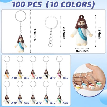 25 Or 50 Or 100 Christian Little Jesus Figures Printed With Jesus Love You Hanging With Keyrings For Baptism - style: 100 Pcs-10 Colors