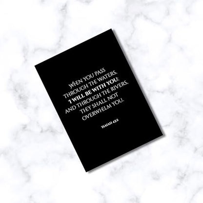 Inspiring Motivational Bible Verse Greeting Cards For Birthday, Retirement, Graduation, Sympathy, Strength, Mourning, Bereavement, Wedding Anniversary and Just Because For Christian Men and Women | Traditional Black and White Design (Isaiah 43:2) - color:
