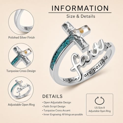 Cross Rings 925 Sterling Silver for Women Christian Religious Jewelry Faith Gifts for Mom Wife Girlfriend Her - color: White-8