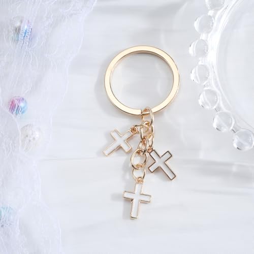 Christian Cross Keychain Inspirational Keychains with Cross Pendant Bible Verse Keycharm Motivational Gift for Women - color: White
