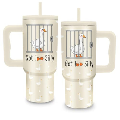 Goose Gifts, 24 oz Silly Goose Tumbler with Handle and Straw, Insulated - color: Goose