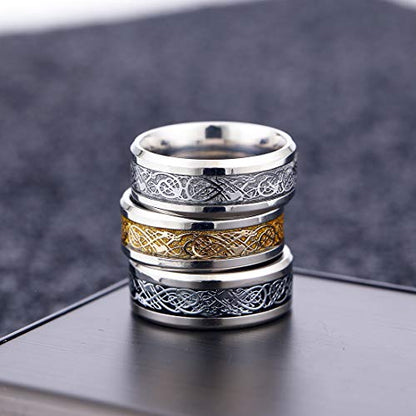 CASDAN 6Pcs 8mm Stainless Steel Celtic Dragon Rings for Men