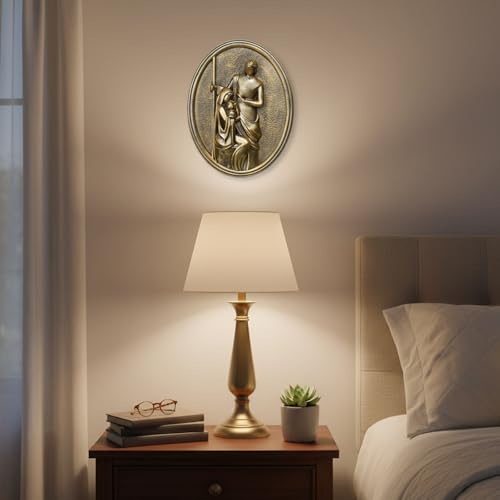 Christmas Framed Wall Art with Nativity Holy Family Mary Joseph and Baby Jesus Figurines, Vintage Gold Wall Decor Nativity Scene Set 3D Aesthetic for Living Room Bedroom Gallery Kitchen - color: Holy Family