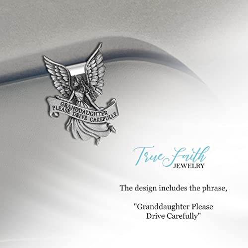 True Faith Jewelry Pewter Granddaughter Please Drive Carefully Car Guardian Angel Visor Clip, New Driver Gifts from Grandma and Grandpa, Fine Pewter (92% Tin), 2-1/4 x 1-5/8 Inch - size: Grandaughter Angel 2