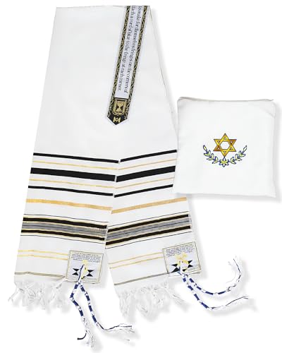 Tallit Prayer Shawl 72"x 22" with Bag & Pre-Attached Tzitzits For Men & Women, Tallit Torah-Inspired Design - color: Black