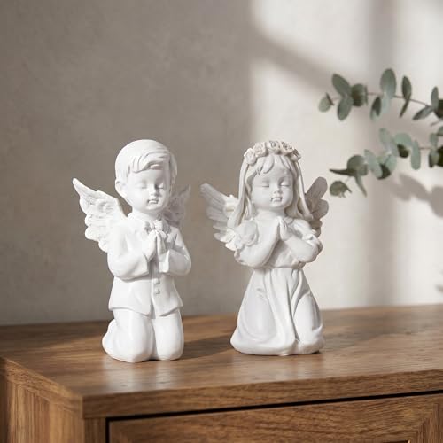 Guardian Angel Figurine Praying Hands Statue Cherub Statue Set - color: Boy+girl