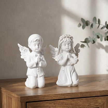 Guardian Angel Figurine Praying Hands Statue Cherub Statue Set - color: Boy+girl