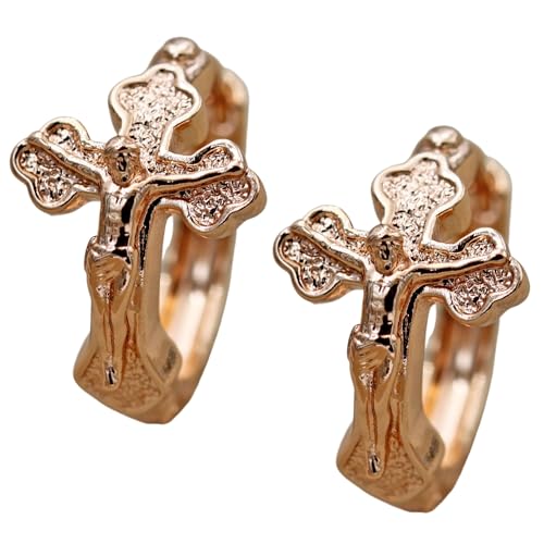 18K Gold Plated, Dangle Earrings for Women, Flower/Heart Drop earrings, Hypoallergenic Cubic Zirconia Earrings, Lightweight, Party, gold earrings, Jewelry for Gifts, Fashion - style: Hoop-Jesus