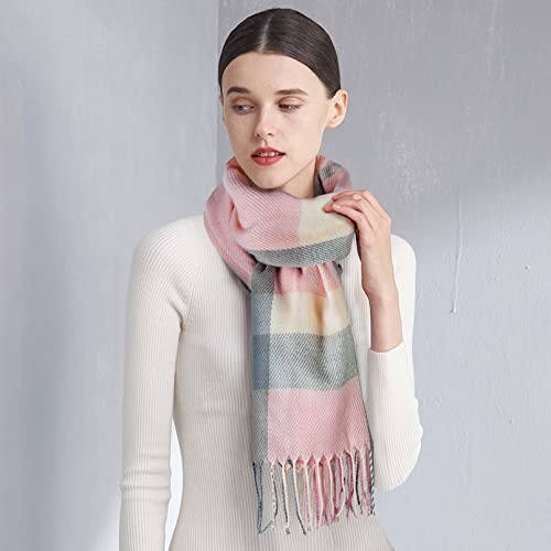 Loritta Winter Scarf for Women, Long Plaid Shawl Wraps Scarves Gifts - color: P-pink Beige Grey Lattice