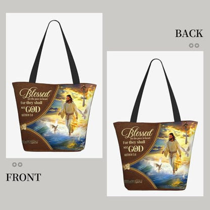 Bible Tote Bags for Women Christian Gifts Religious Church Shoulder Bag - color: Jesus