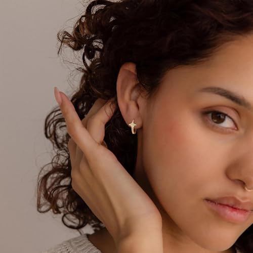 LOYATA Gold Cross Earrings for Women-14K Gold Plated Small Hoop Huggie Earrings Dainty Trendy CZ Cross Hoop Earring Cute Hypoallergenic Hoops Jewelry Gifts for Women Mothers Day Gifts for Mom - color: CZ Style4