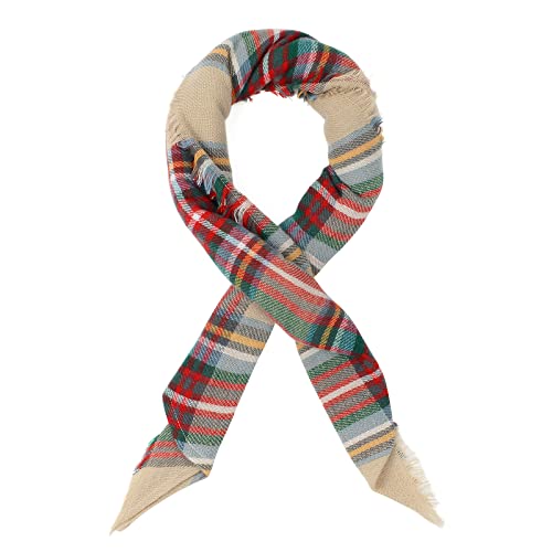 American Trends Scarfs for Women Winter Triangle Scarf Classic Plaid Warm Scarf Soft Scarves Knitted Wrap Shawl - color: Beige & Red & Green